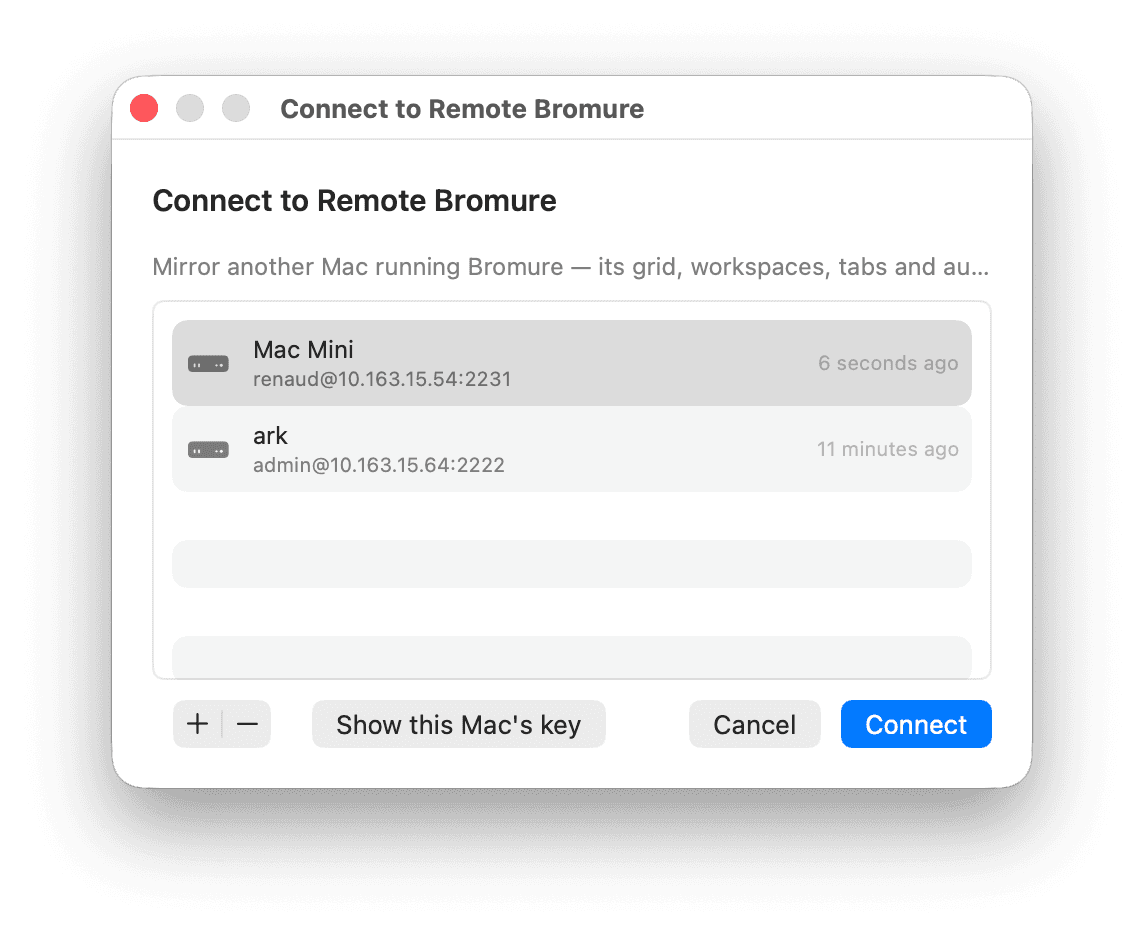 Bromure Agentic Coding connecting to remote Bromure hosts