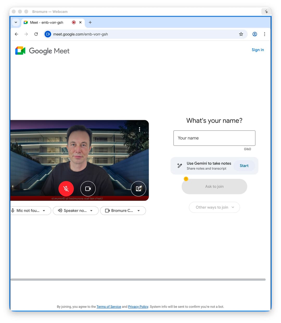 Substitution de visage pendant un appel Google Meet