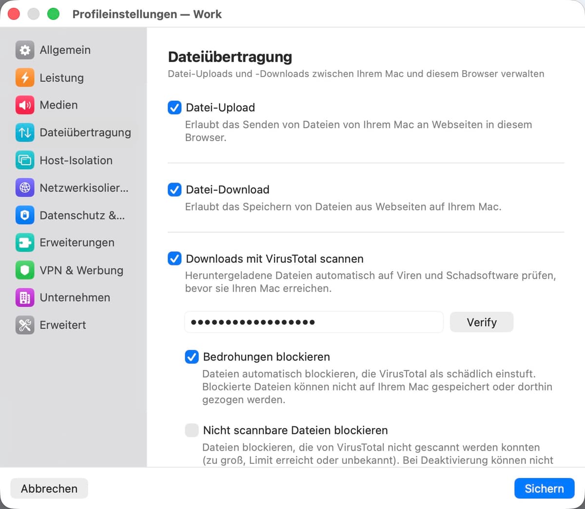 Dateiübertragungseinstellungen