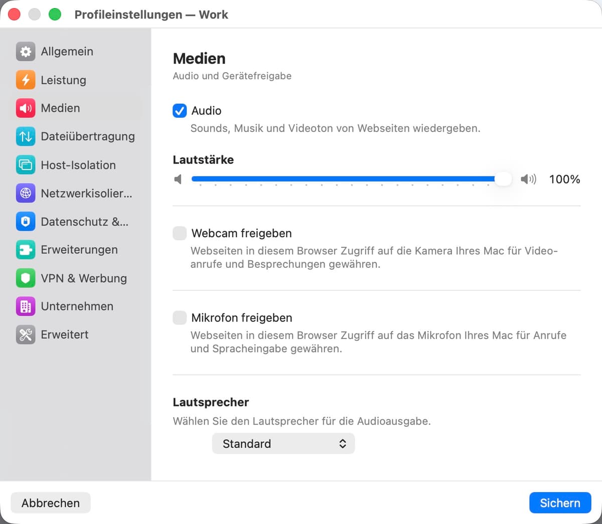 Medieneinstellungen