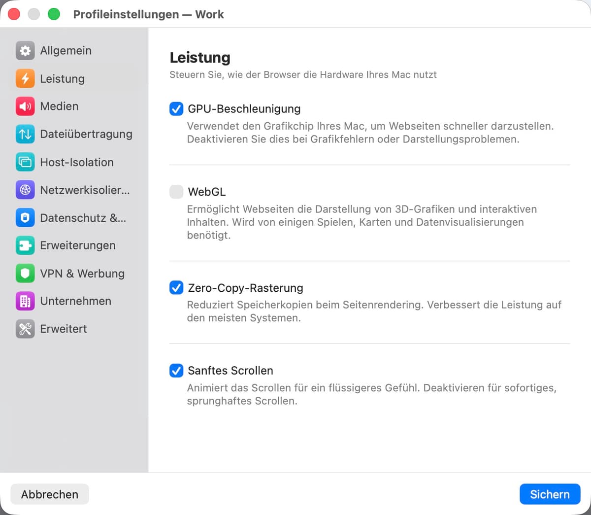 Leistungseinstellungen