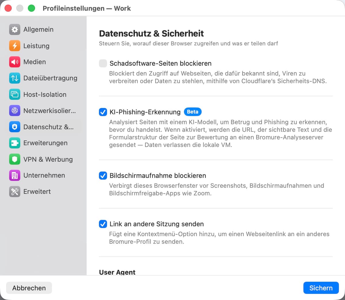 Datenschutz- und Sicherheitseinstellungen