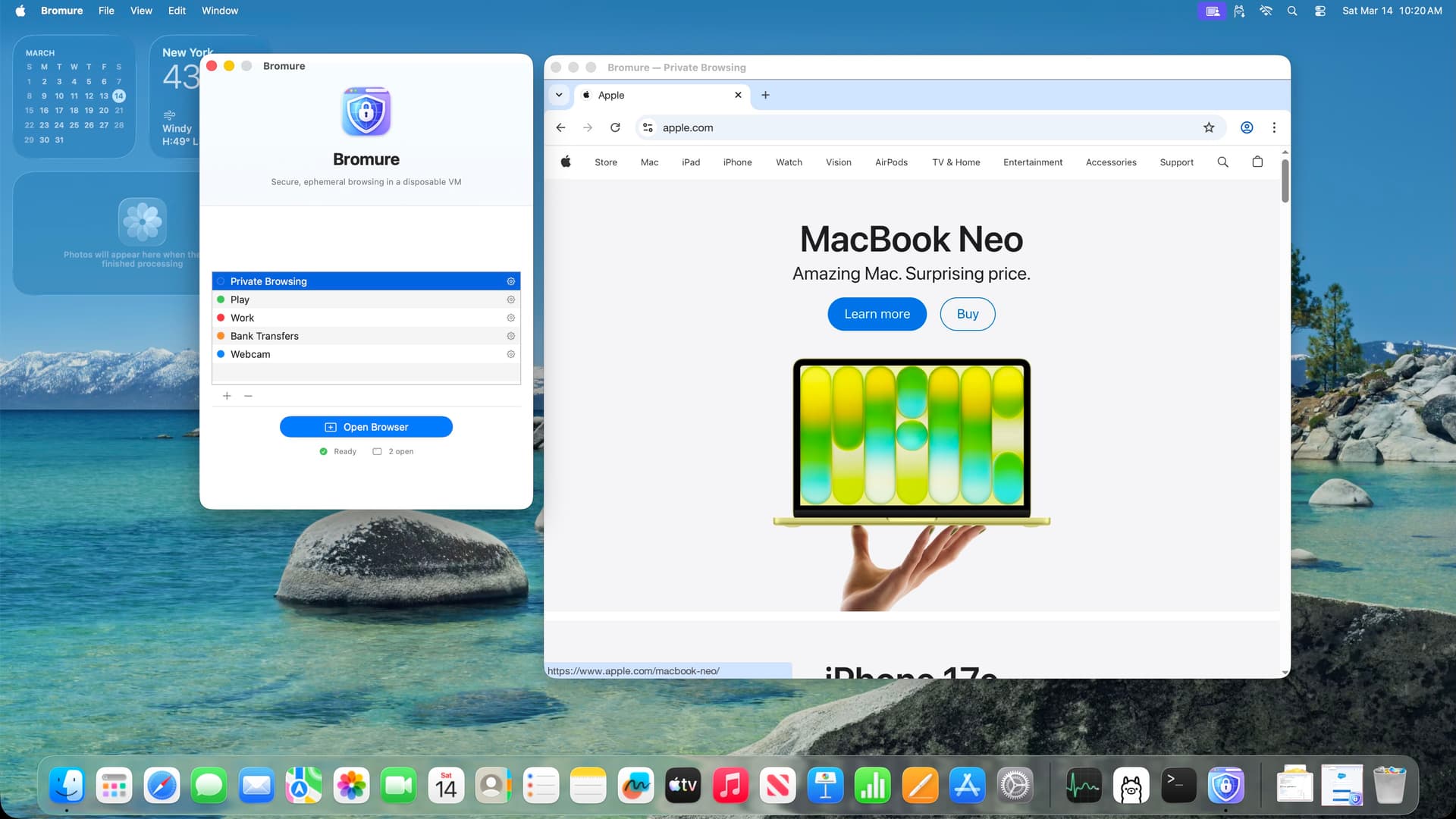 Fenêtre principale de Bromure montrant une session de navigation isolée