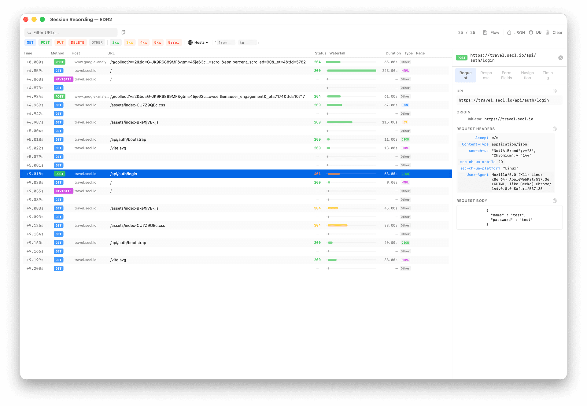 Trace de session en vue liste traditionnelle