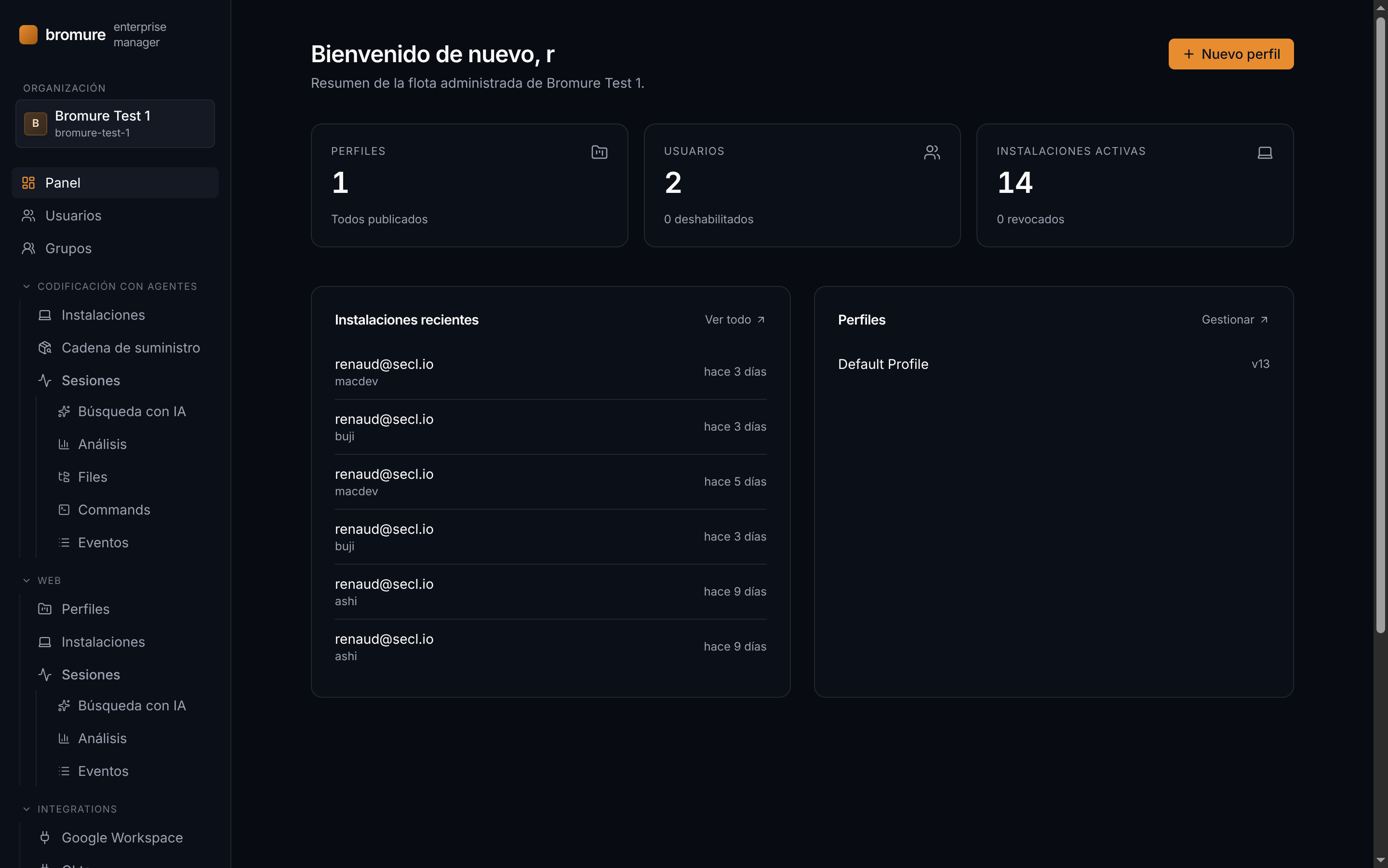 Panel de control