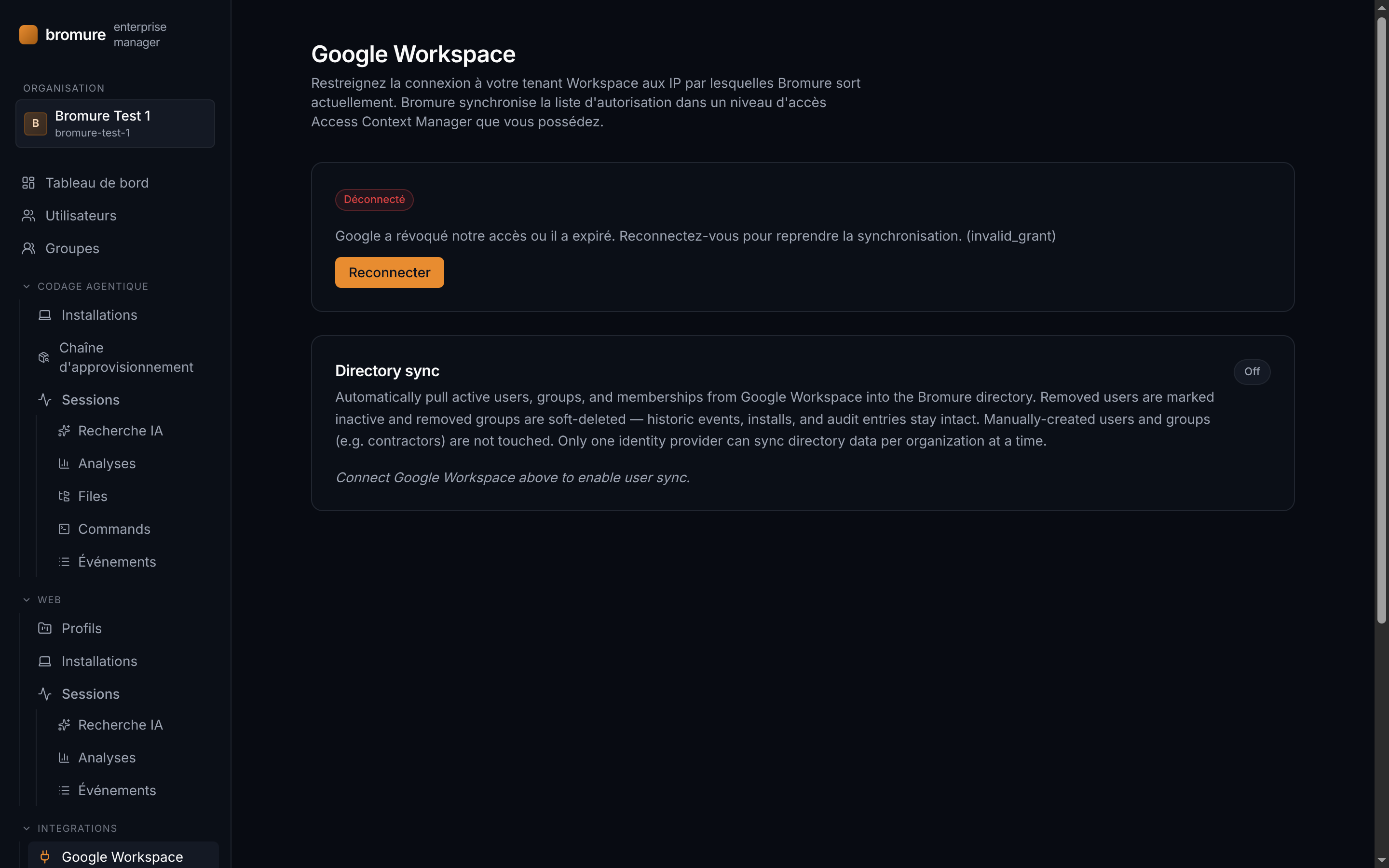 Intégration Google Workspace