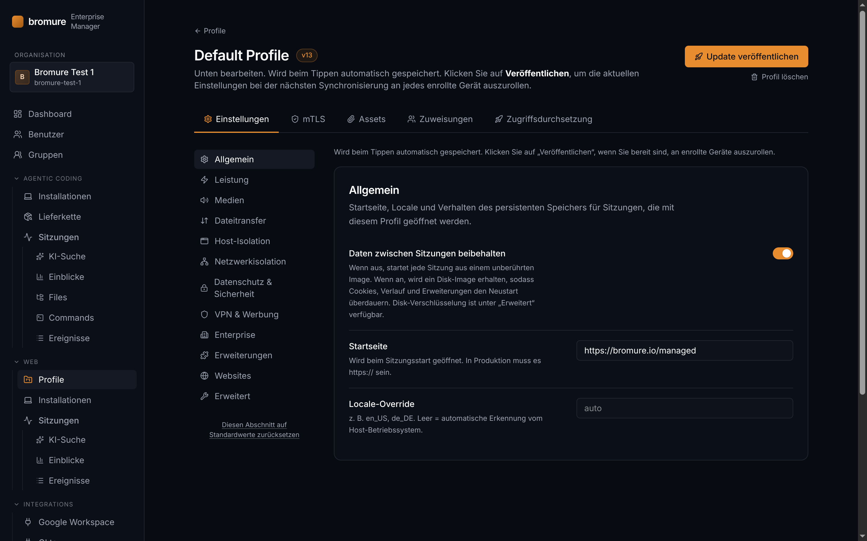 Einstellungen — Browser-Richtlinie