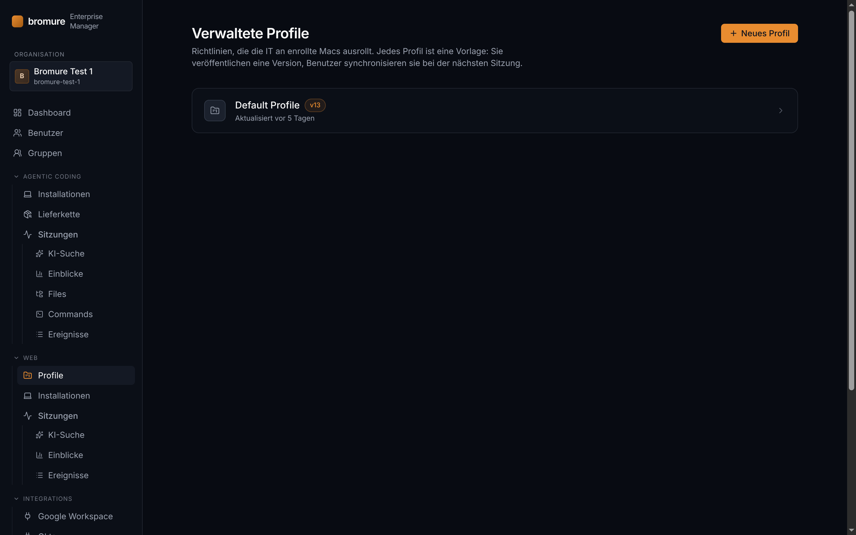 Liste der verwalteten Profile