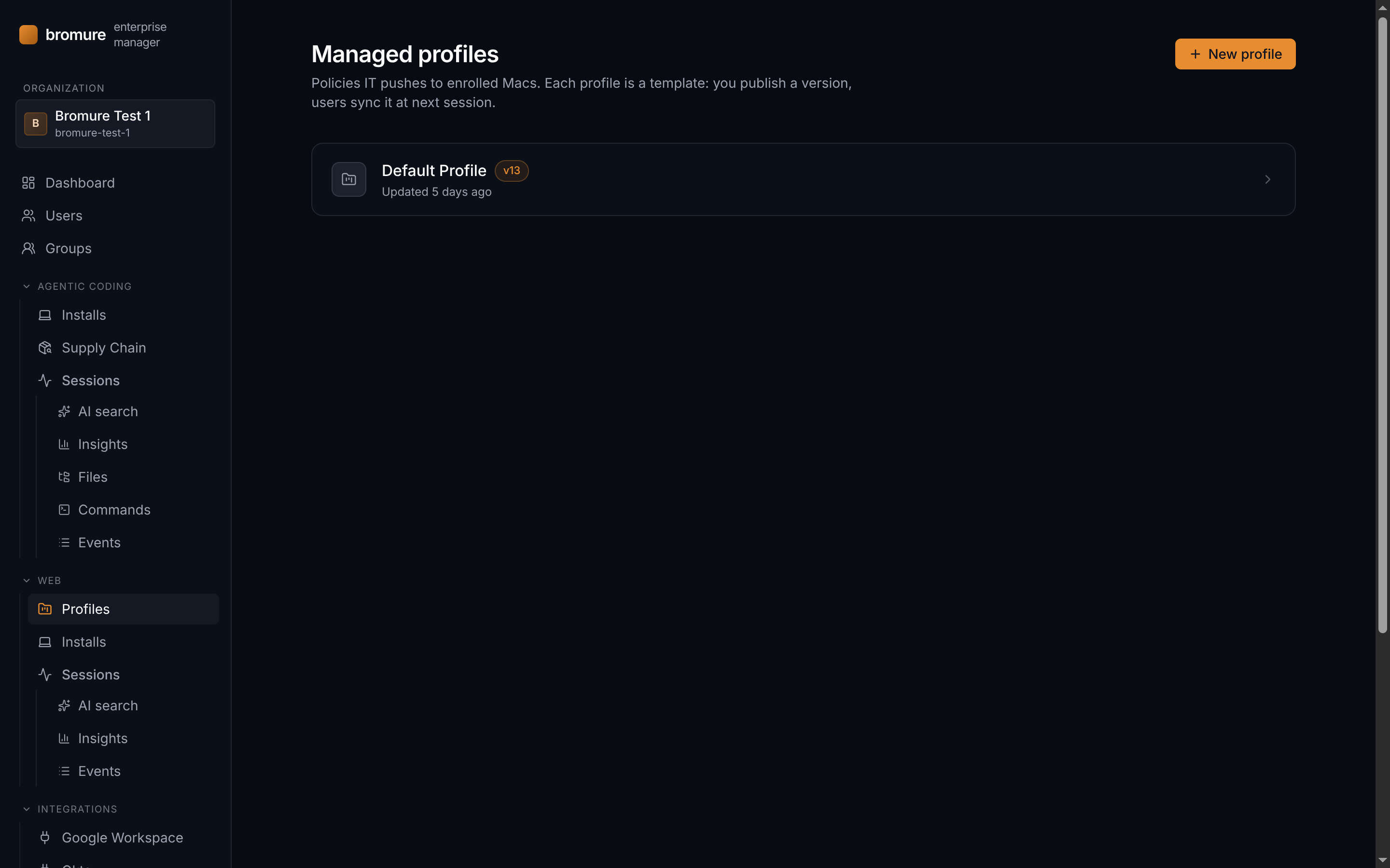 Managed profiles list
