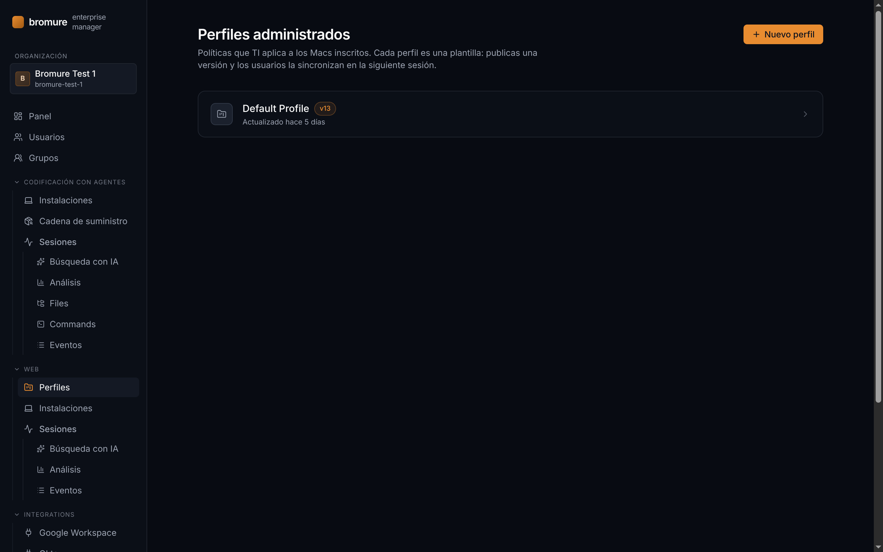 Lista de perfiles gestionados