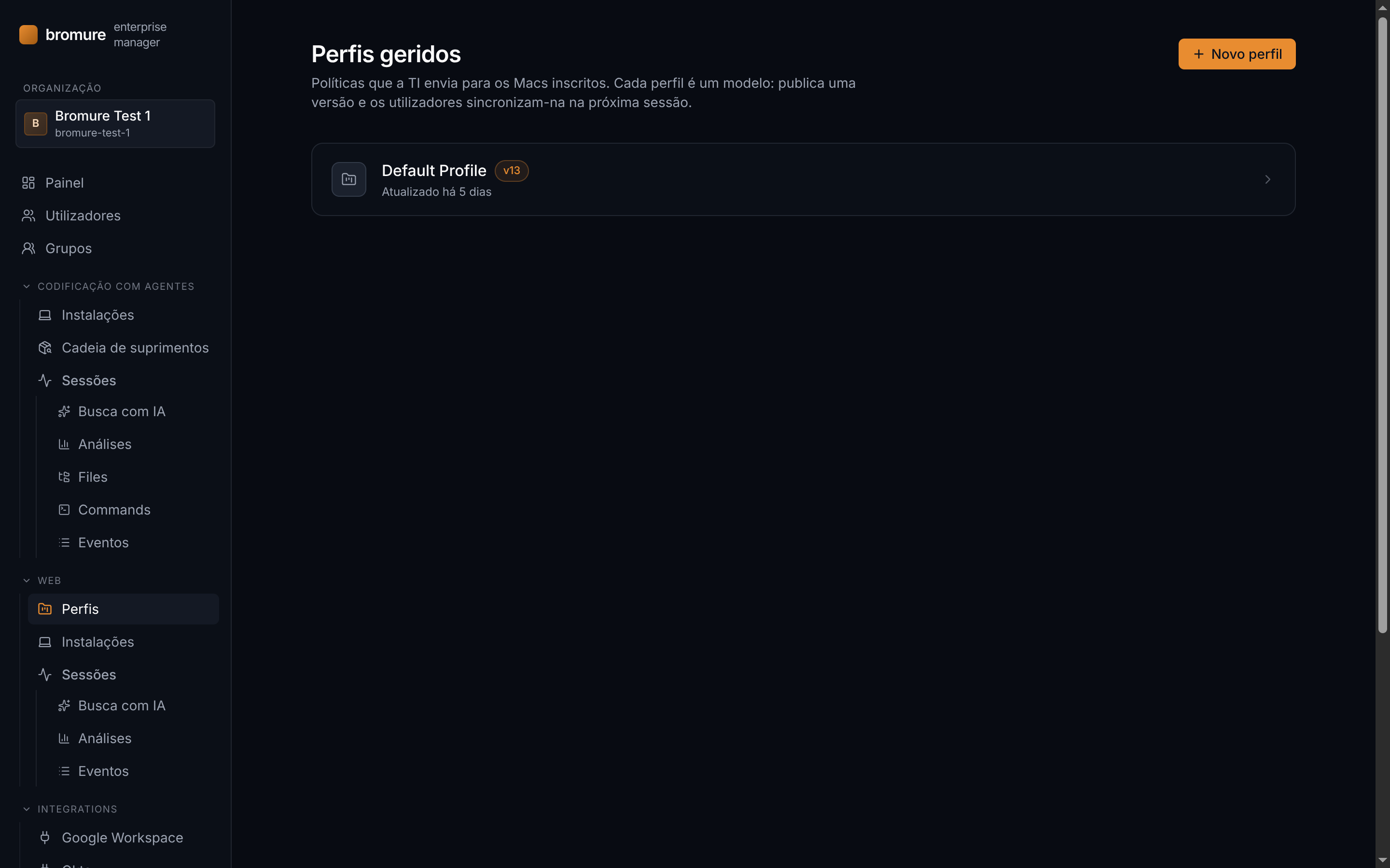 Lista de perfis gerenciados