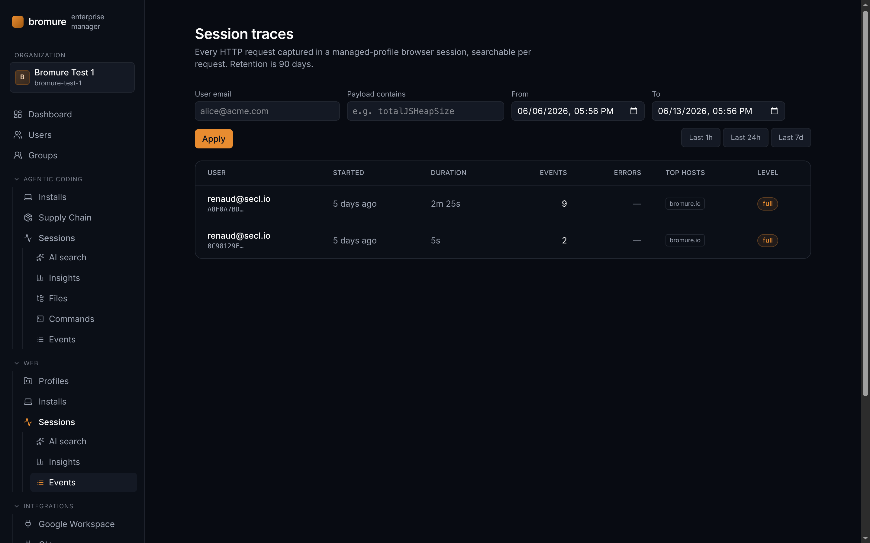 Session traces