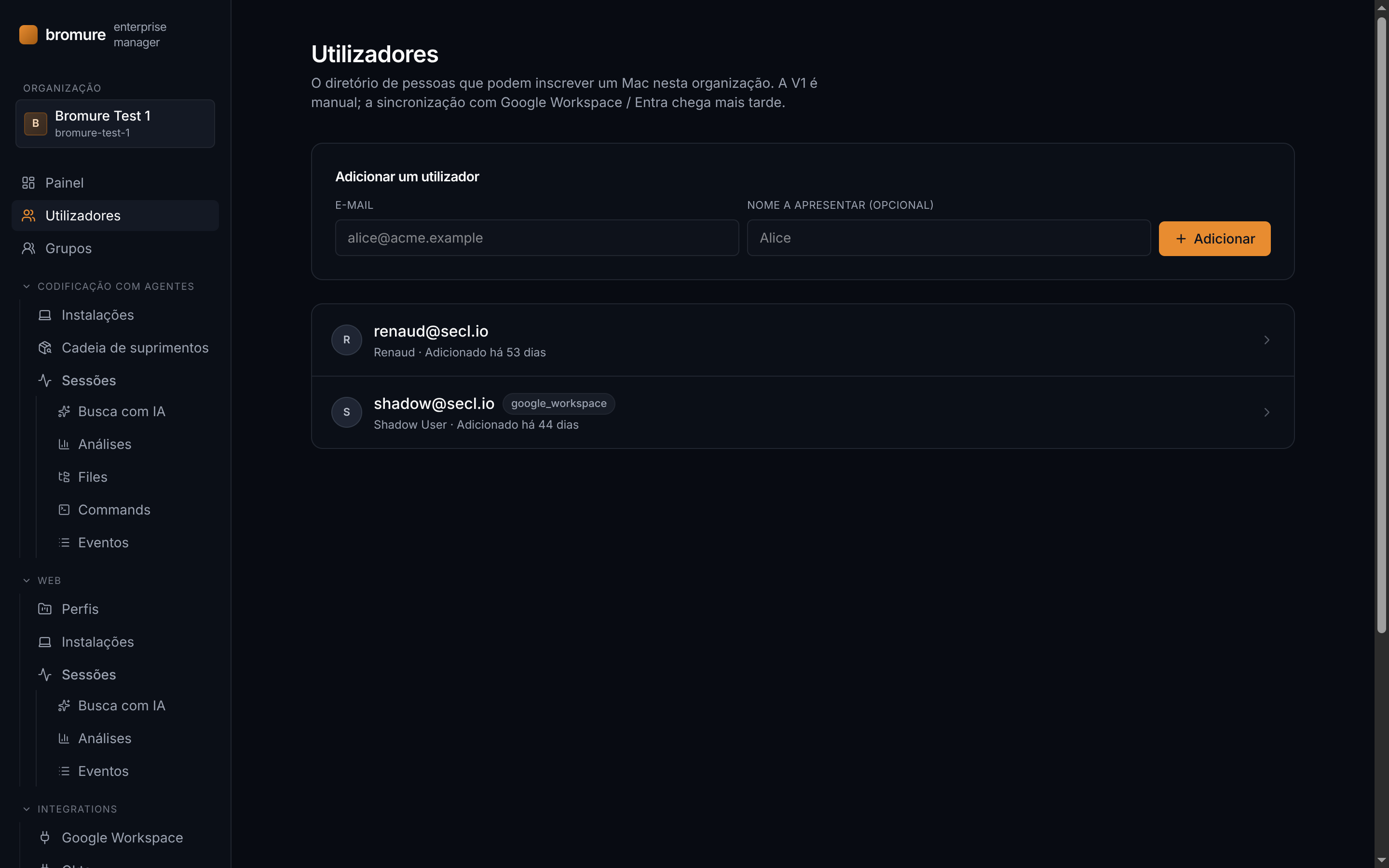 Diretório de usuários